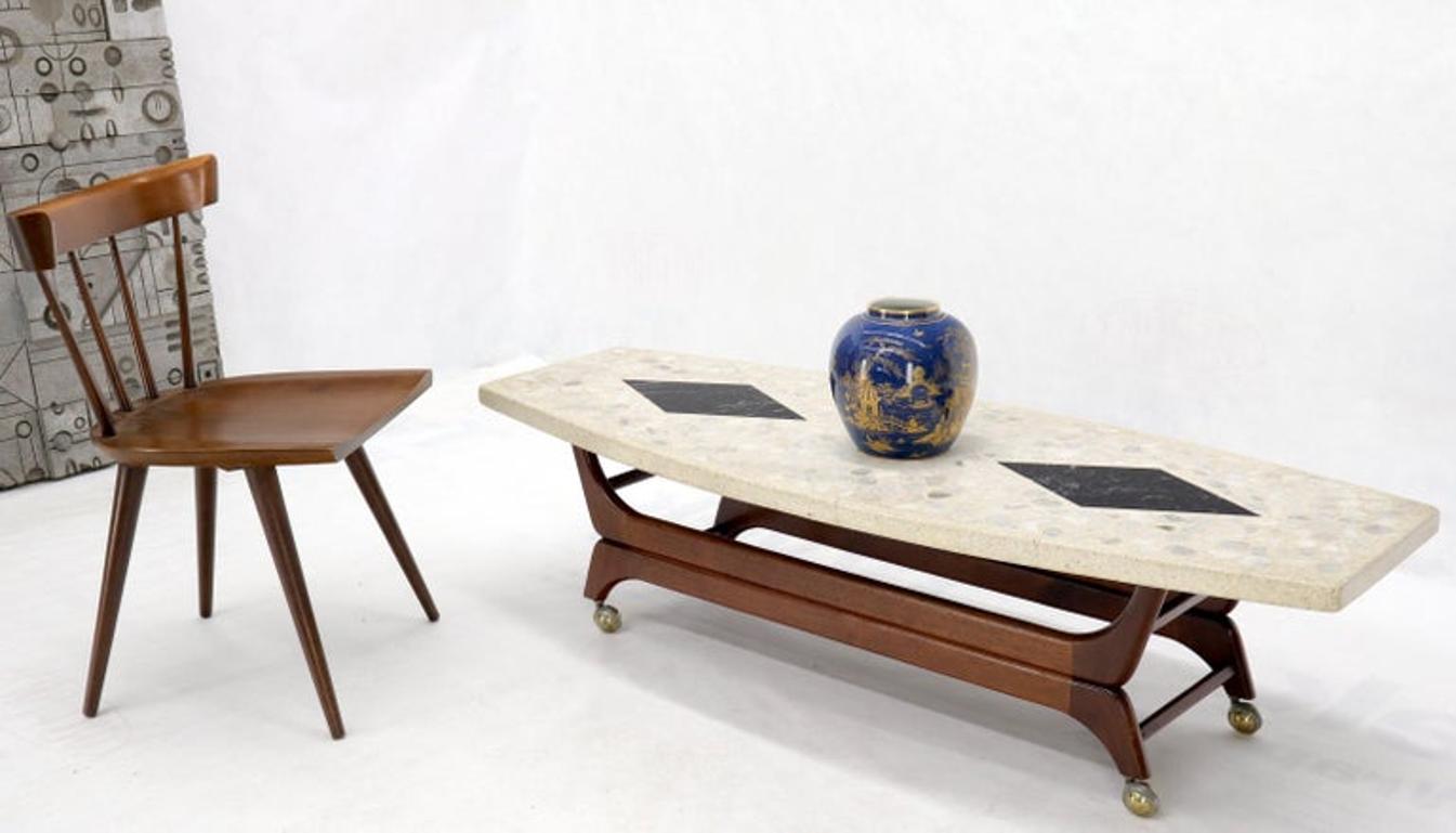 Terrazzo Stone Inlay Boat Shape Oiled Walnut Base Coffee Table