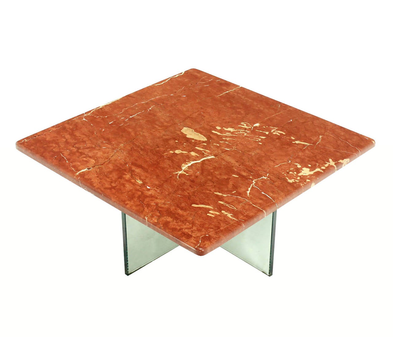 Glass X Cross Base Coffee Table w/ Marble Top