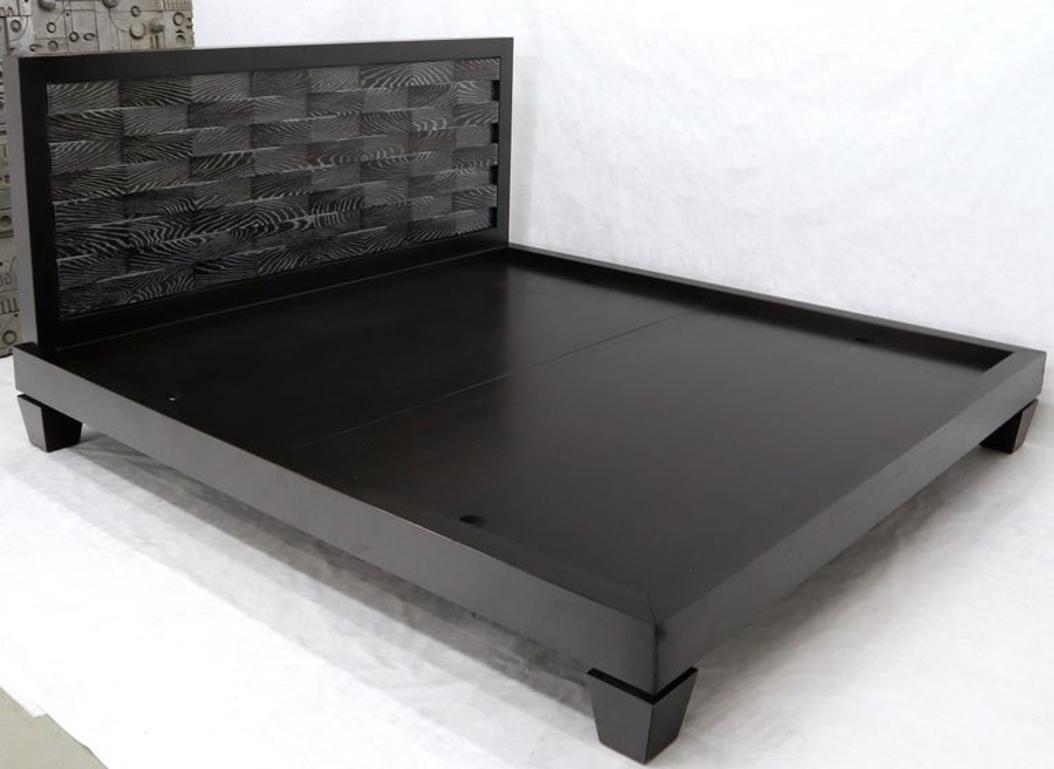 Large Massive King Size Black Lacquer Cerused Oak Bed Headboard