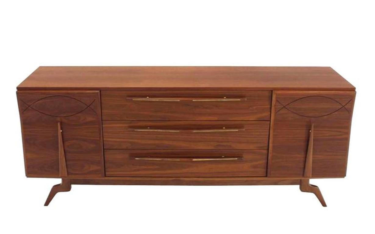 Outstanding Mid-Century Walnut Dresser with Heavy Sculptural Hardware