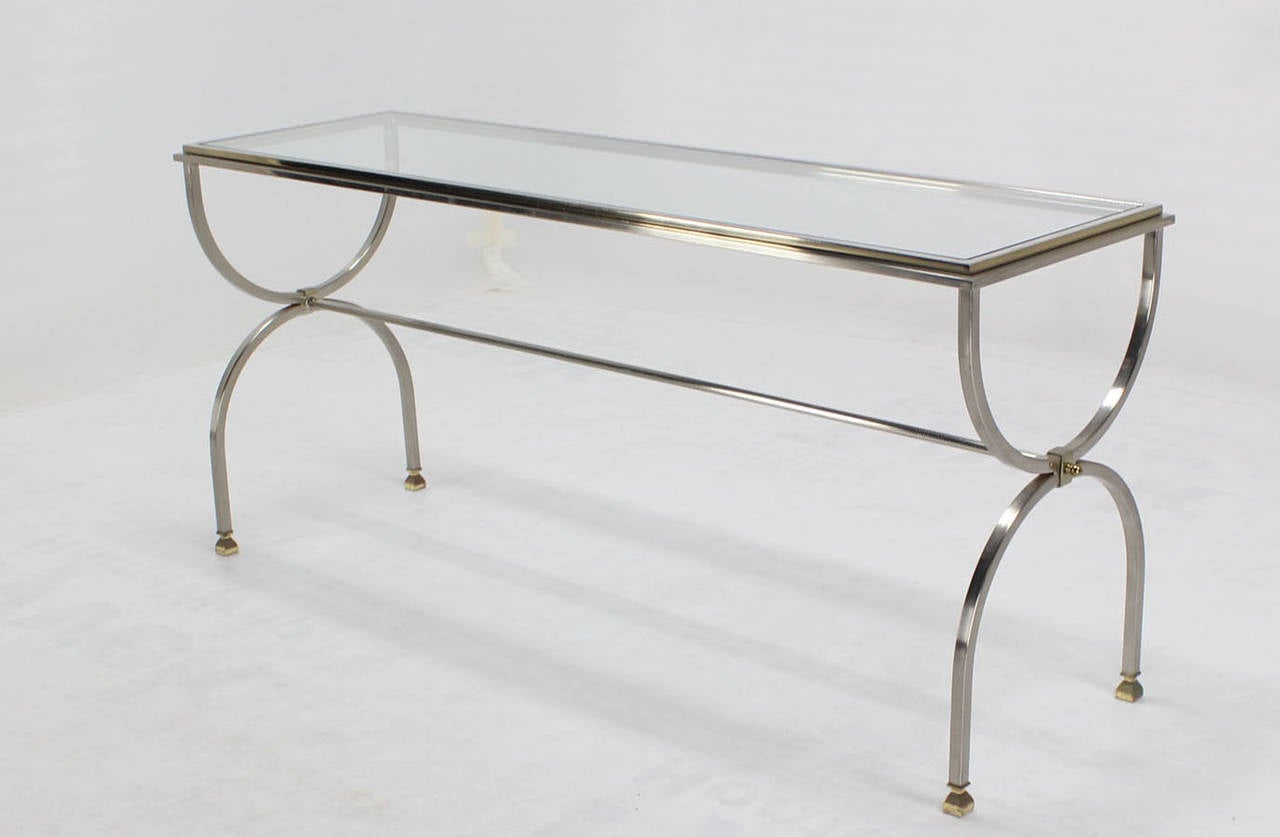 Chrome Brass and Glass Top Console Sofa Table