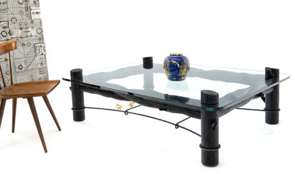 Large Oversize Thick Glass Top Rectangle Coffee Table with Singing Birds