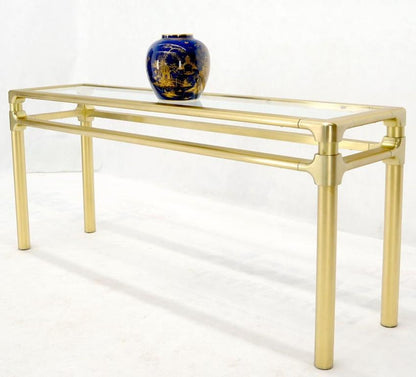 Solid Brass Profile Base Glass Top Mid-Century Modern Console Sofa Table