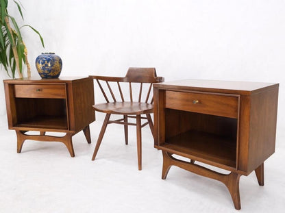 Pair Walnut One Drawer Mid-Century Modern End Tables Night Stands Mint!