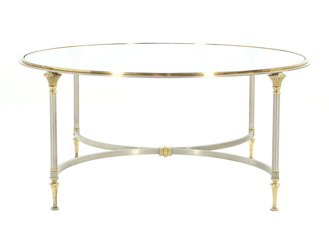 Round Glass Brass and Pewter Round Coffee Table