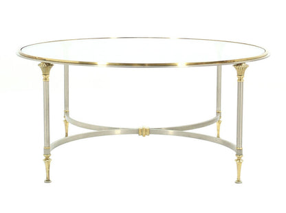 Round Glass Brass and Pewter Round Coffee Table