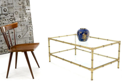 Italian Mid-Century Modern Faux Bamboo Machined Brass Rectangle Two-Tier Coffee