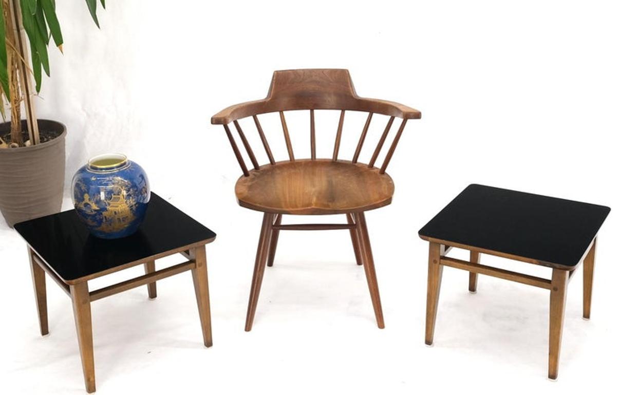 Pair of Mid-Century Modern Black Laminate Top Walnut End Tables Stands