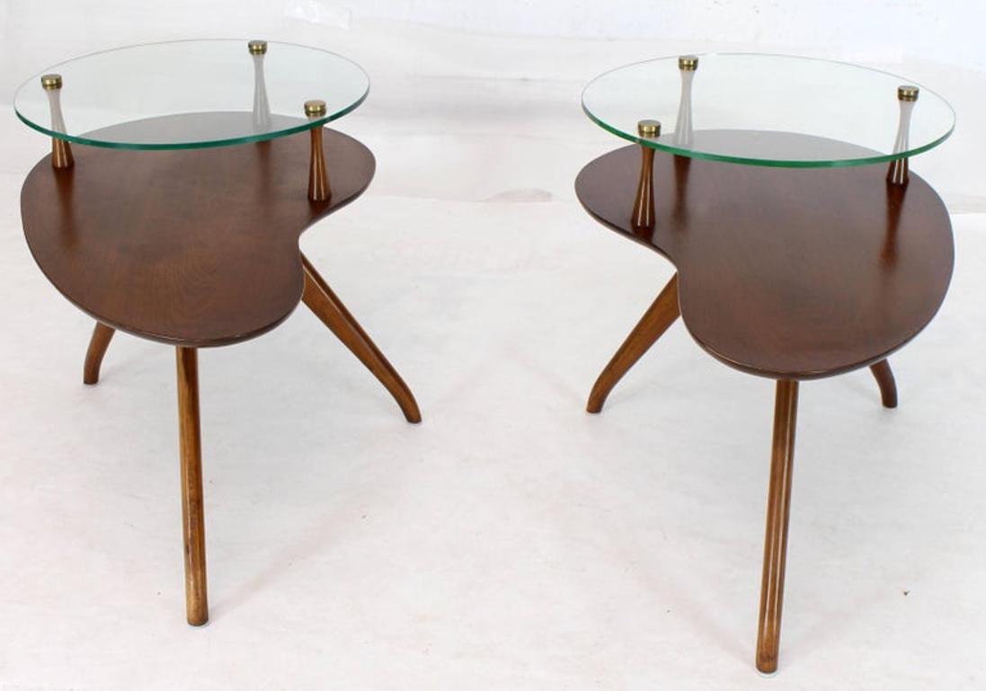Pair of Kidney Organic Shape Two-Tier Tri-Legged Side Tables