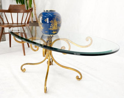 Oval Glass Gold Gilt Wrought Iron Metal Base Hollywood Regency Coffee Table