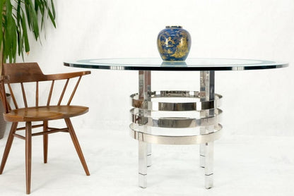 Heavy Polished Solid Stainless Steel Glass Round Dining Game Table Ribbed Design