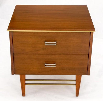 Square Light Walnut Brass Stretchers Two Drawers Nightstand End Table