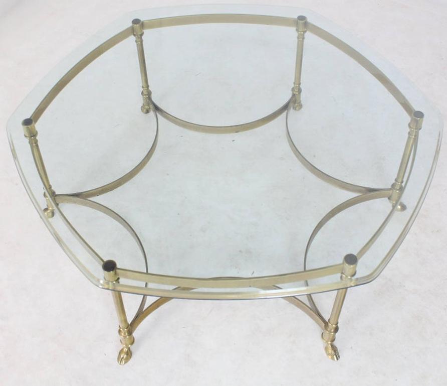 Six Legged Hoof Feet Solid Brass Round Hexagon Glass Top Coffee Table