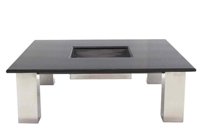Large Square Black Granite Top Coffee Table with Center Planter Chrome Base