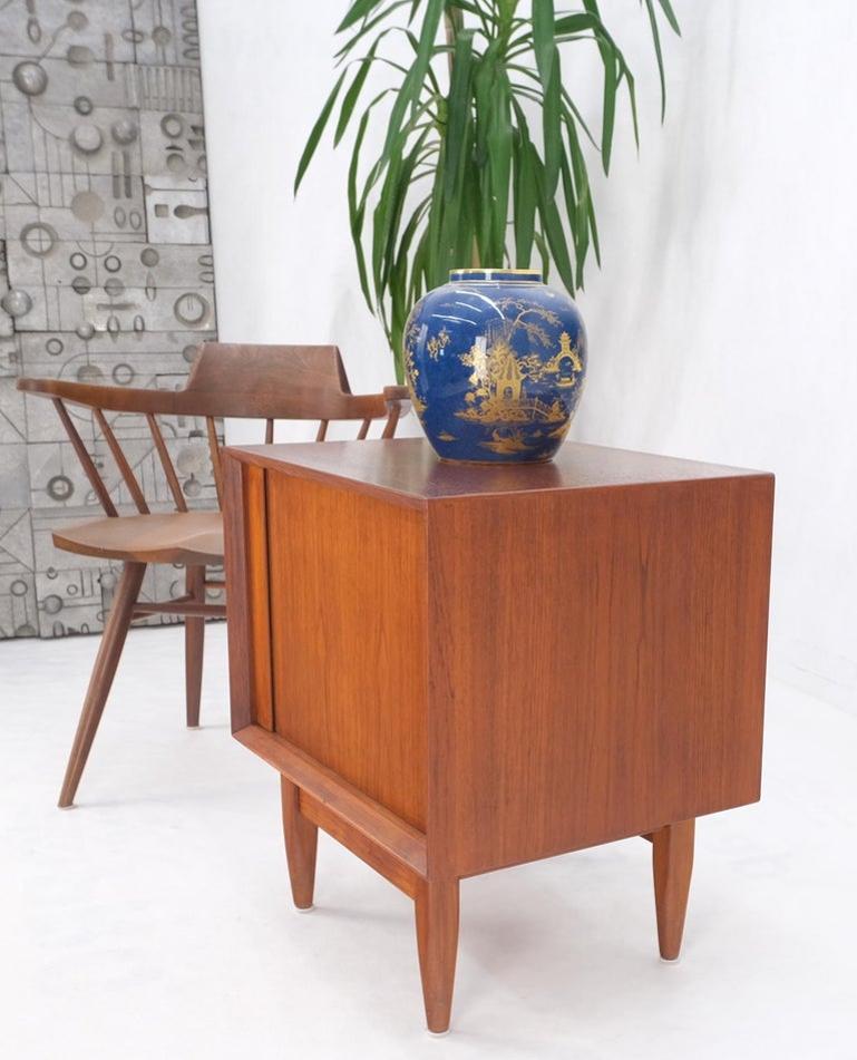 Danish Mid-Century Modern Teak Side End Table Night Stand Tambour Doors Falster