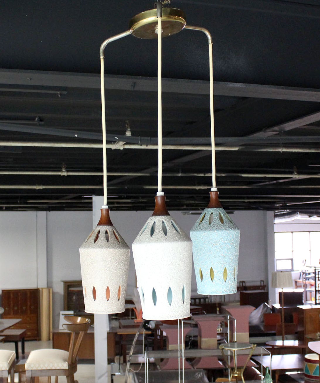 Triple Colored Pottery Ceramic Shades Pendant Light