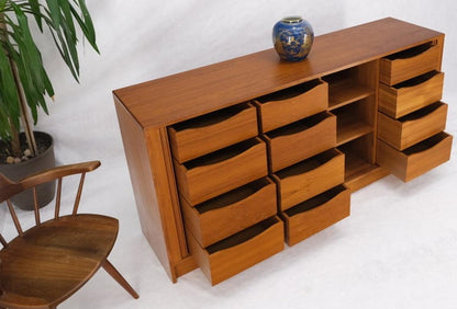 Tambour Doors 12 Deep Drawers 3 Shelves Danish Teak Mid-Century Modern Credenza