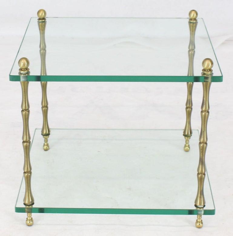 Glass Faux Bamboo Brass Cube Square Side Table Stand