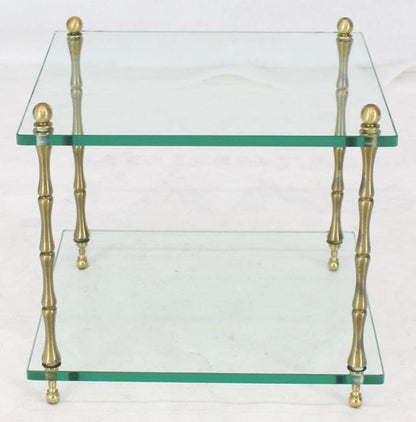 Glass Faux Bamboo Brass Cube Square Side Table Stand