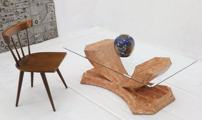 Tessellated Stone Veneer Tile Glass Top Coffee Table