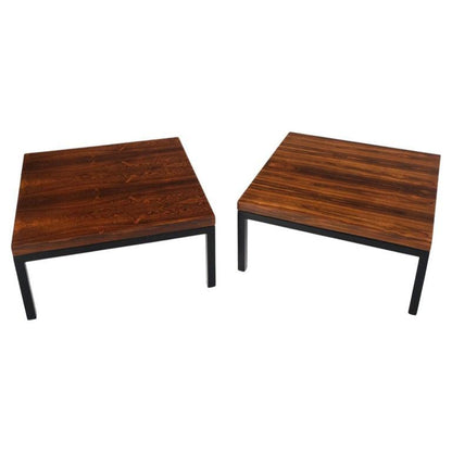 Pair of Large Square Rosewood Coffee Side End Tables Black Bases MINT Baughman