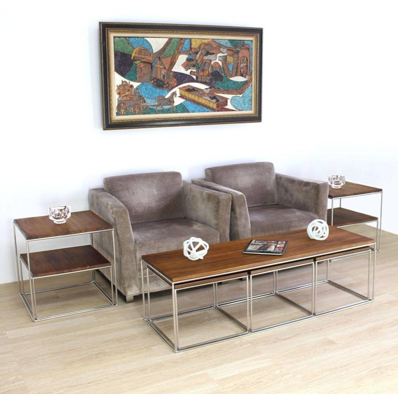 Rectangular 4 Pieces Nesting Solid Stainless Chrome Legs Coffee Table