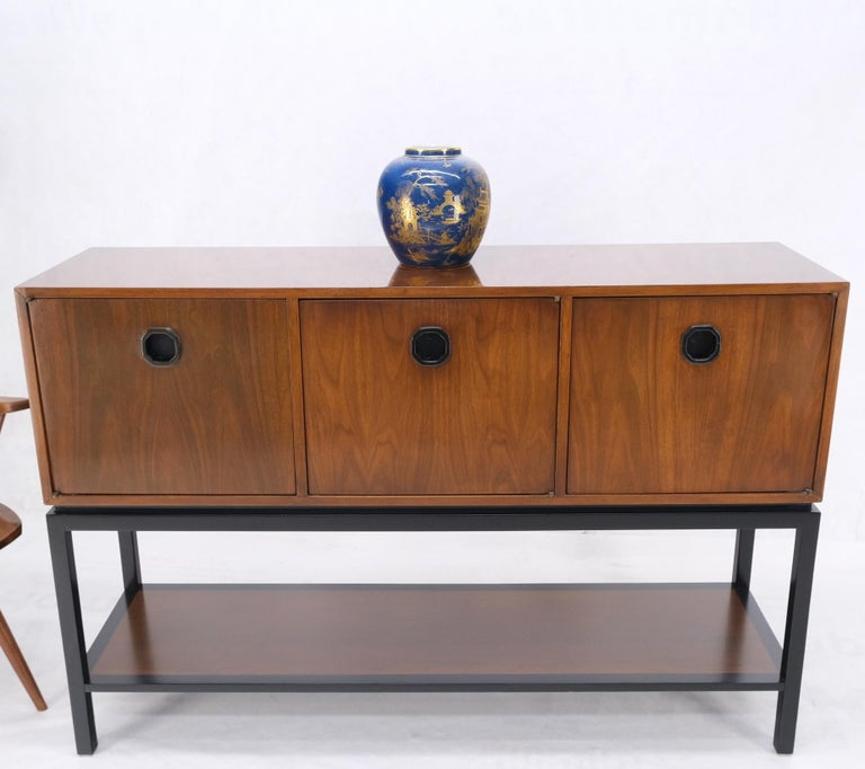 Ebonized Base Walnut Three Doors Mid-Century Modern Credenza Console Cabinet