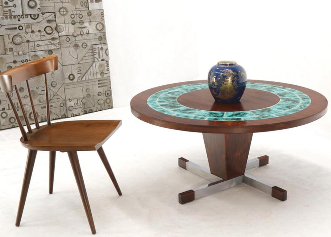 Art Tile Top Rosewood Cone Shape Base Round Coffee Table