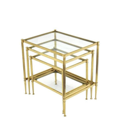 Set of Three Mid-Century Modern Brass Nesting End Tables