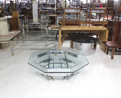 Mid-Century Modern Heavy Stacked Chrome Base Octagonal Coffee Table