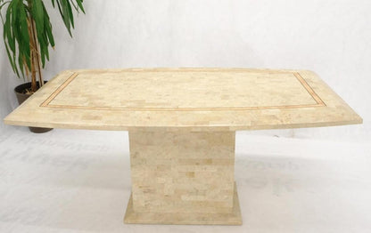 Tessellated Stone Tile Mid-Century Modern Boat Shape Dining Table