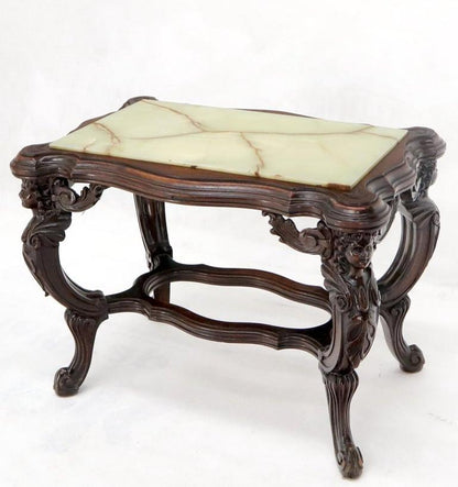 Onyx Marble Top Carved Cherubs Walnut Side End Coffee Table