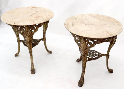 Pair of Heavy Cast Iron Bases Marble Tops Cafe Center Guéridon Tables