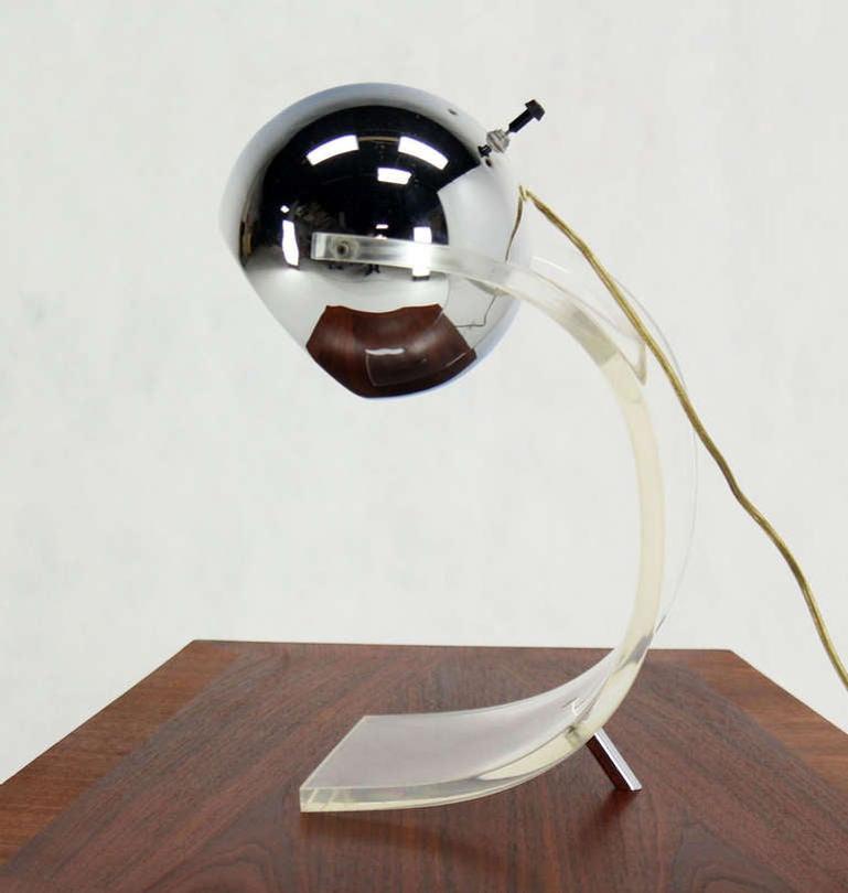 Chrome Globe and Lucite Base Mid-Century Modern Table Lamp