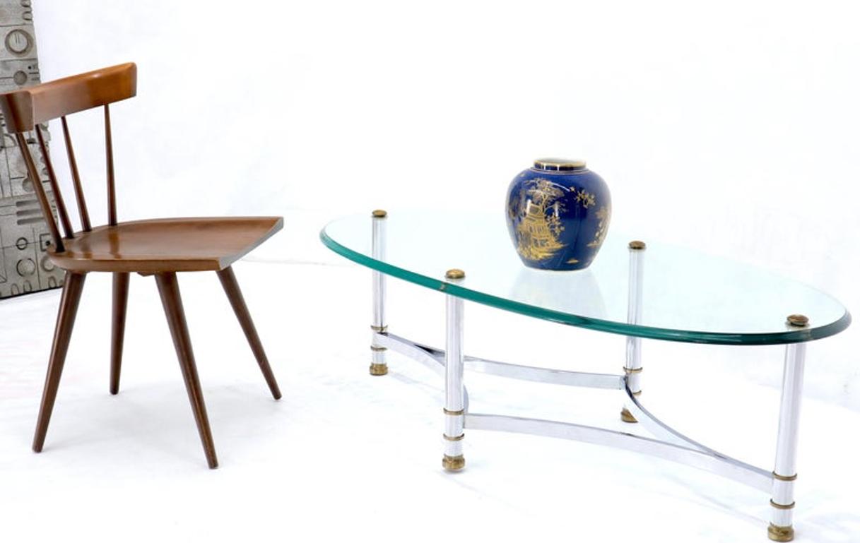 Oval Mid-Century Modern Glass Top Coffee Table on Chrome Frame, Brass Accents