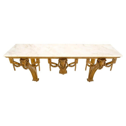 Hanging Fine Carved Antique Gold Gilt Base Marble Top Console Table Credenza