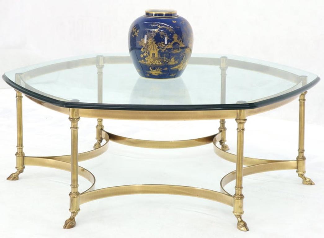 Hexagon Shape Glass Top Brass Frame Hoof Feet Coffee Table