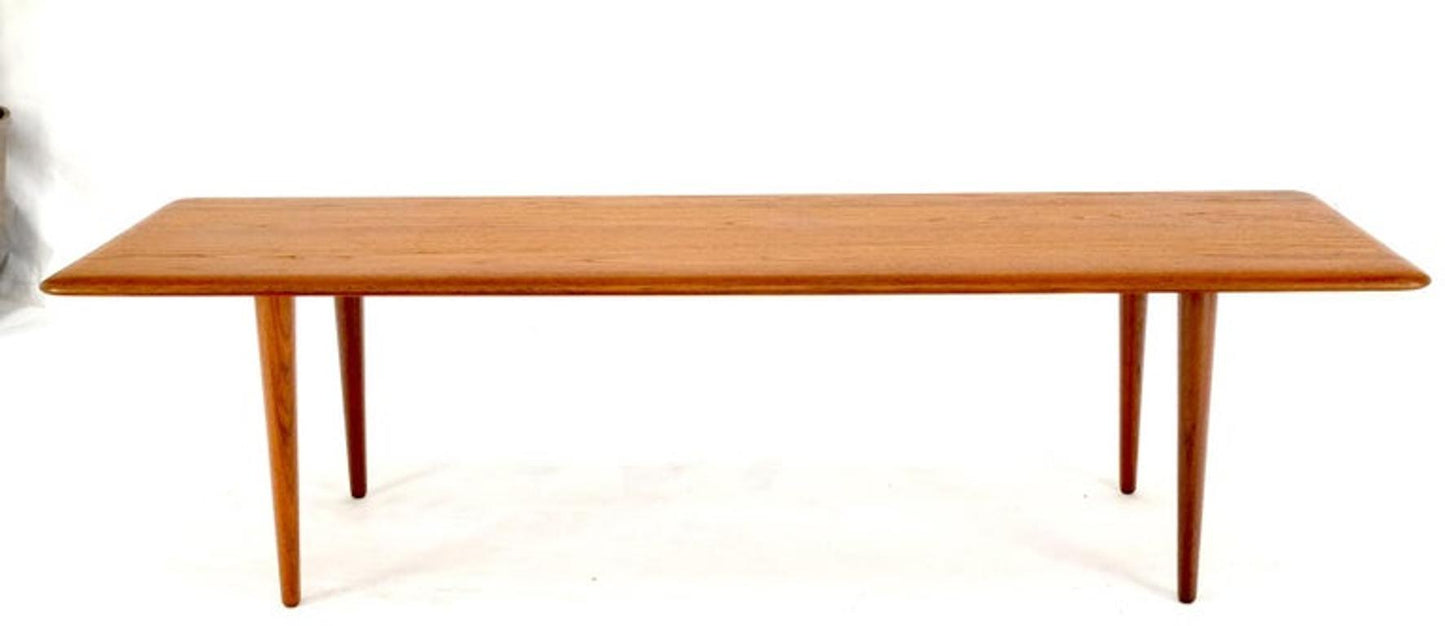 Danish Mid-Century Modern Solid Teak Rectangle Coffee Table Tapered Dowel Legs