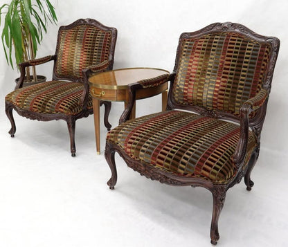 Pair of Wide Carved French Provincial Style Lounge Living Room Fireside Chairs