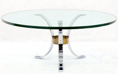 Heavy Thick 3/4" Glass Round Top Chrome & Brass Tripod Base Coffee Table