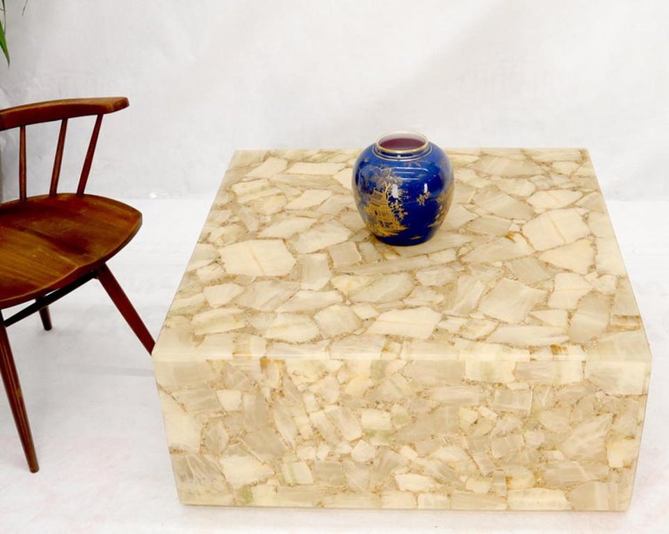 Onyx and Resin Square Cube Shape Mid-Century Modern Coffee Table on Wheels MINT!