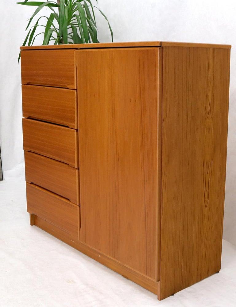 Danish Teak Mid-Century Modern Side by Side Chest of 5 Drawers Door Compartment