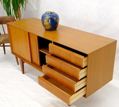 Danish Mid-Century Modern Teak Low 4 Drawers Sliding Doors Compartment Credenza