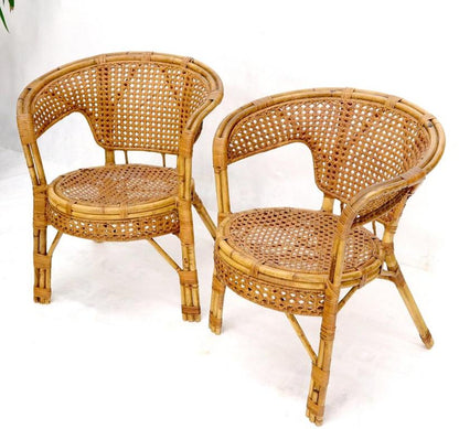 Pair of Stunning Round Barrel Shape Bamboo Rattan Cane Seat Chairs