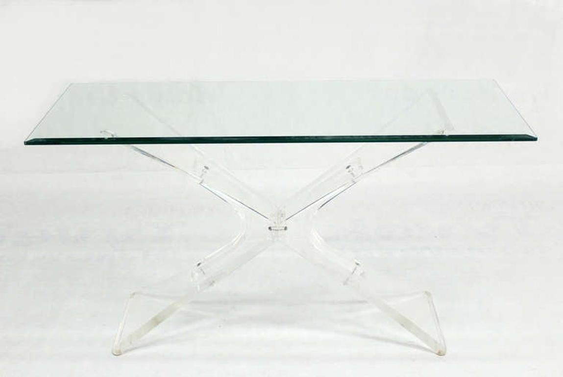 Lucite X Shape Base Glass Top Mid Century Modern Console Sofa Table MINT!