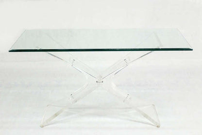 Lucite X Shape Base Glass Top Mid Century Modern Console Sofa Table MINT!