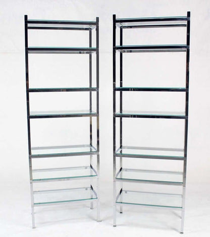 Pair of Italian Mid Century Modern Tall & Narrow Chrome & Glass Etageres MINT!