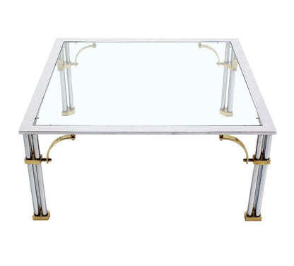 Italian Mid Century Modern Brass Chrome Glass Top Square Coffee Table MINT