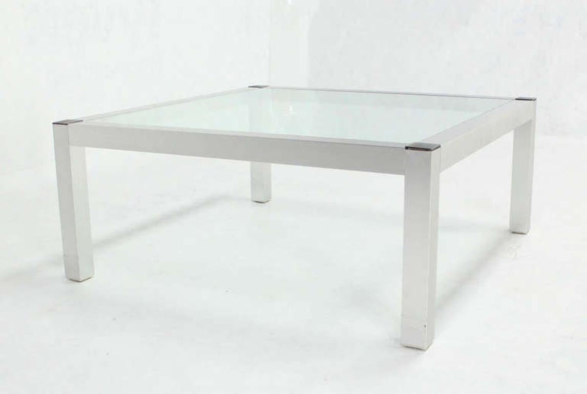 Mid-Century Modern Machined Metal Base Glass Top Coffee Table Modernist