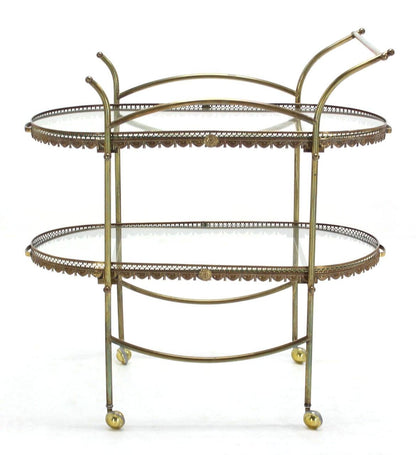 Two Tier Brass & Glass Serving Cart Table with Removable Serving Trays